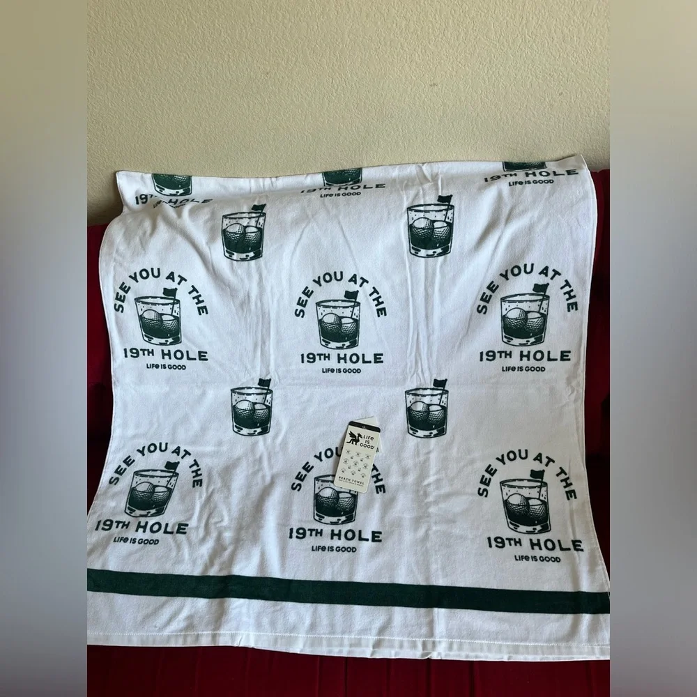 Life is Good Golf Themed Beach Towel NWT